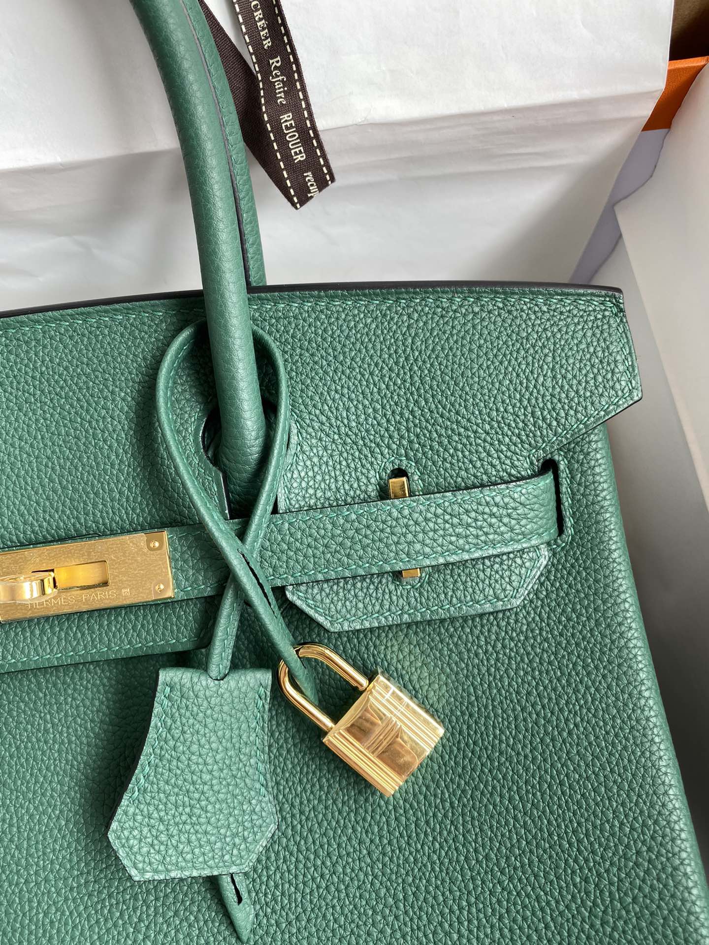 Hermes Birkin 30CM Togo Leather Handbag Vert Vertigo